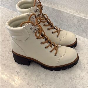 Women's MIA White Leather Ankle Boots